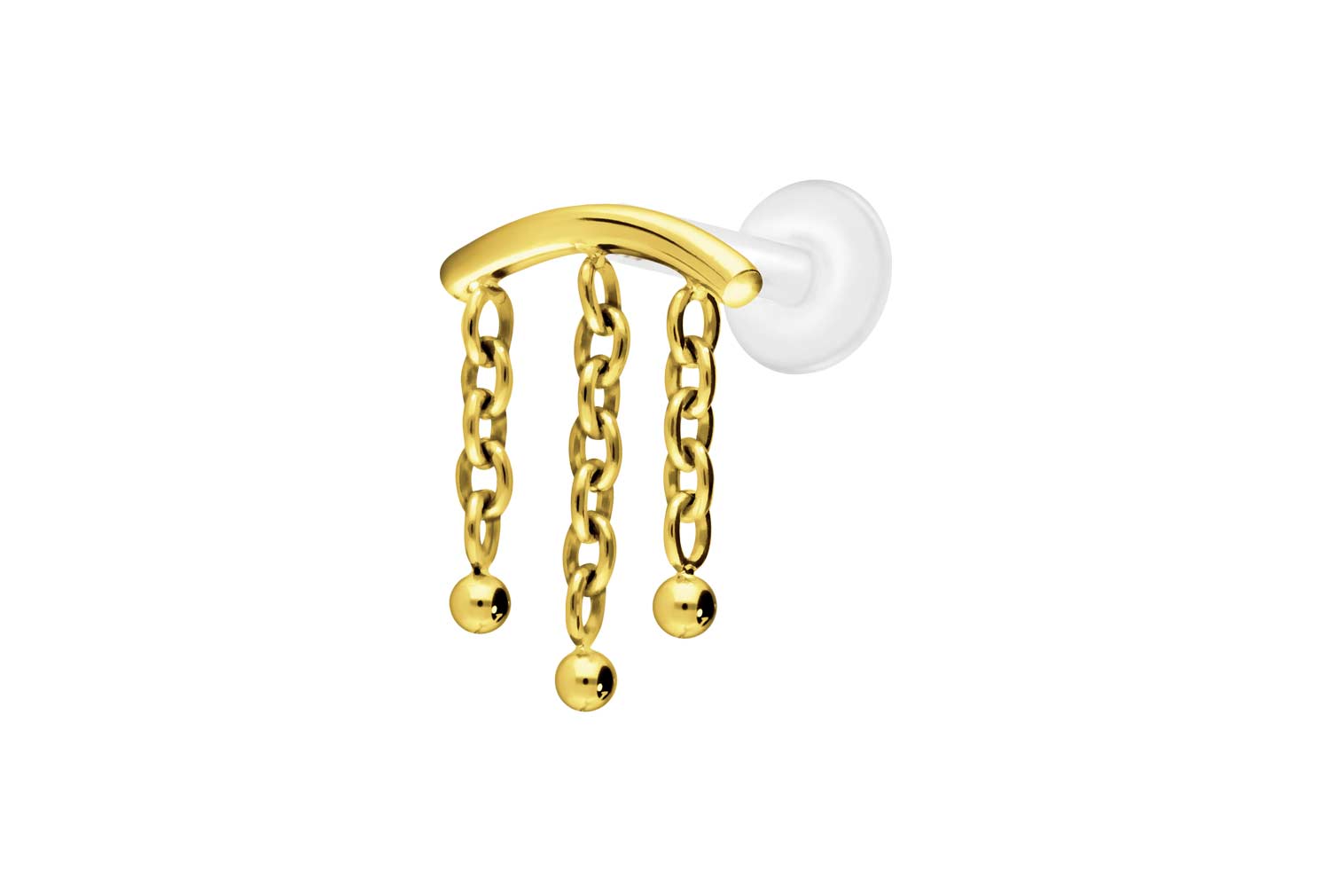 PTFE Labret Piercing mit Innengewinde + Titan-Aufsatz BOGEN + 3 KETTEN